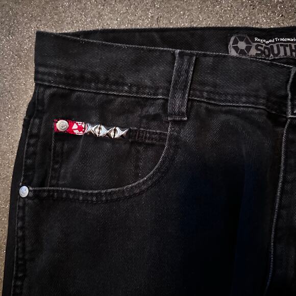 vintage y2k southpole black jeans custom baggy studded red tab - Picture 7 of 8